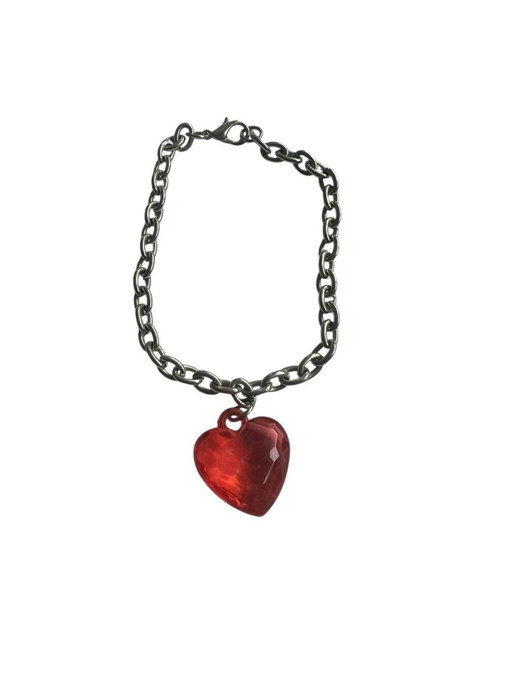 Girls Silver Chain Bracelet Red Heart Pendant